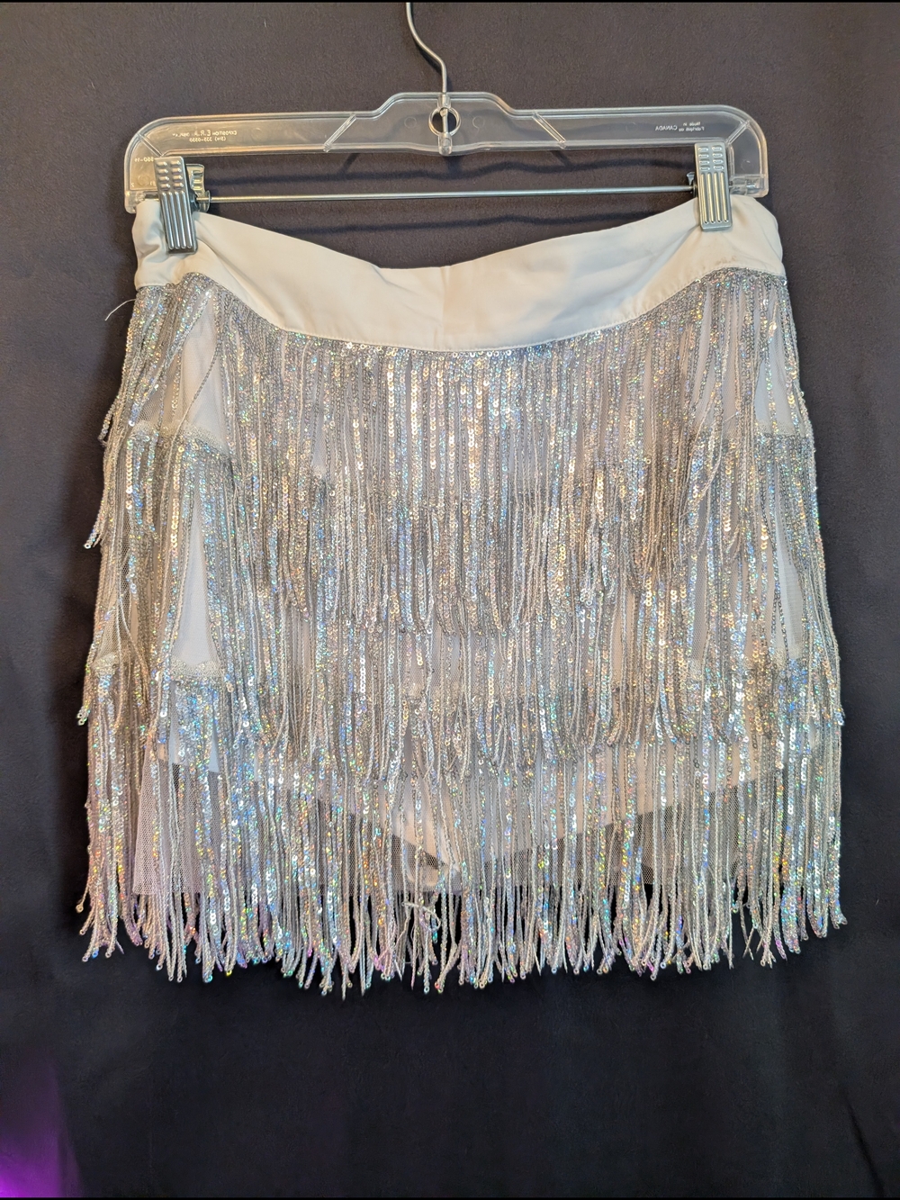 SHEIN Silver Sequin Fringe Mini Skort Tassels Grey Sparkly Taylor Swift Festival